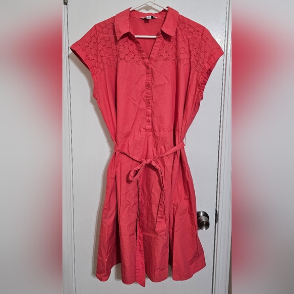croft & barrow Dresses & Skirts - Croft & Barrow Coral Shirt Dress Cap Sleeve Pockets Knee Length